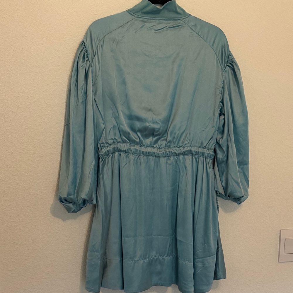 NWT Anthropologie Blue Satin Dress with Balloon Sleeves - Picture 5 of 5